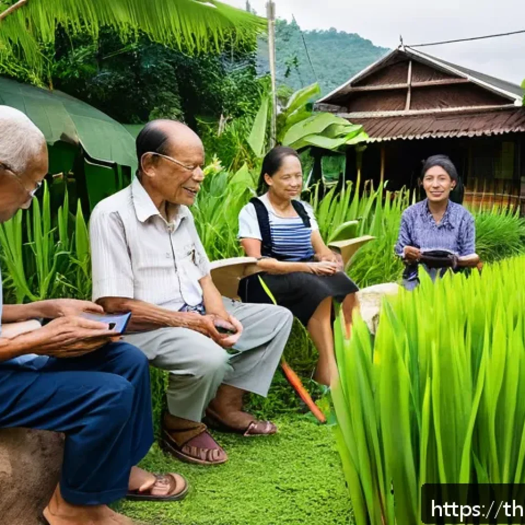 기후변화 관측을 위한 시민의 목소리 - A vibrant community scene in a Thai village where diverse groups of local people, including elderly ...