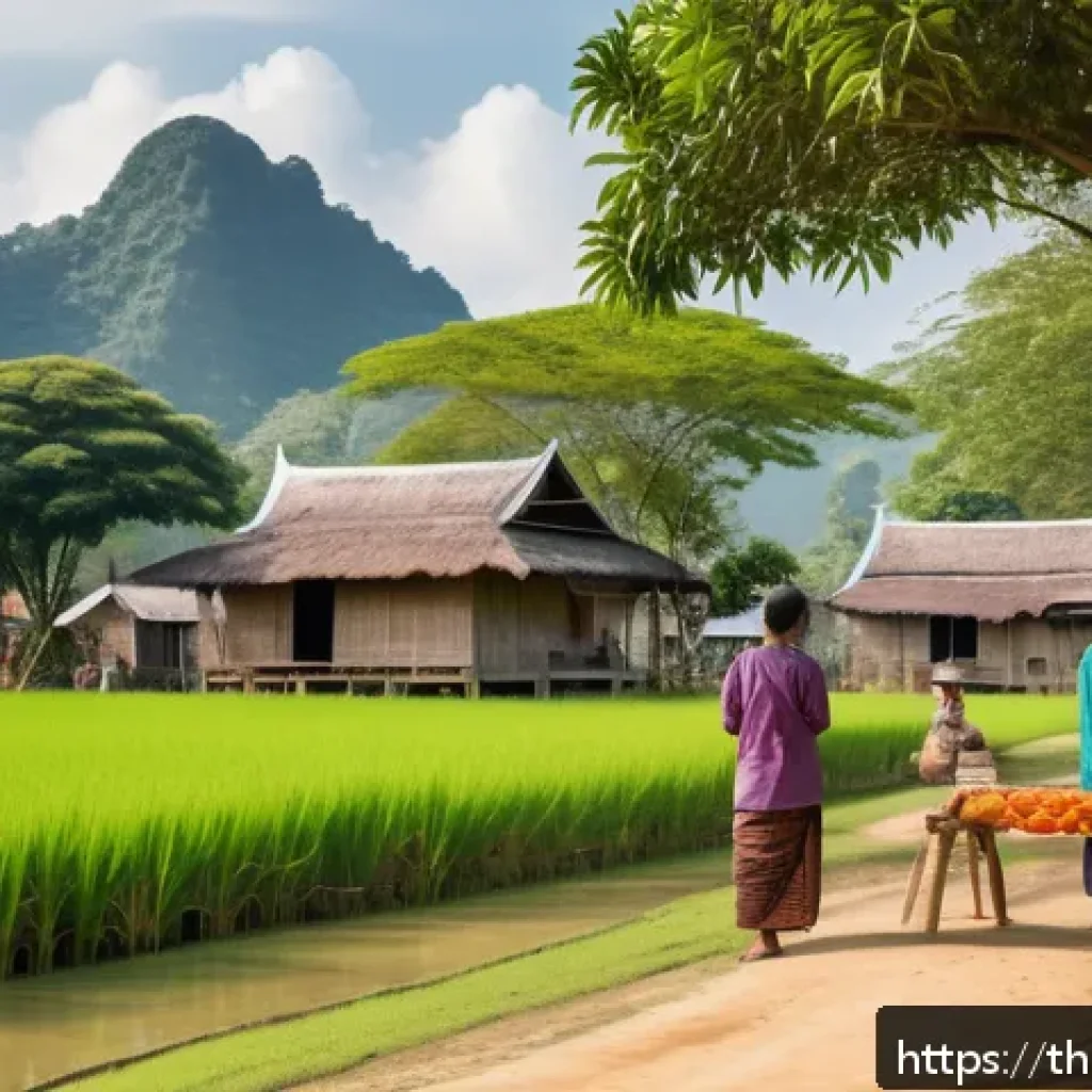 기후변화 관측을 위한 시민 소통의 중요성 - A vibrant small Thai village community gathering outdoors under a large tree during daytime, diverse...