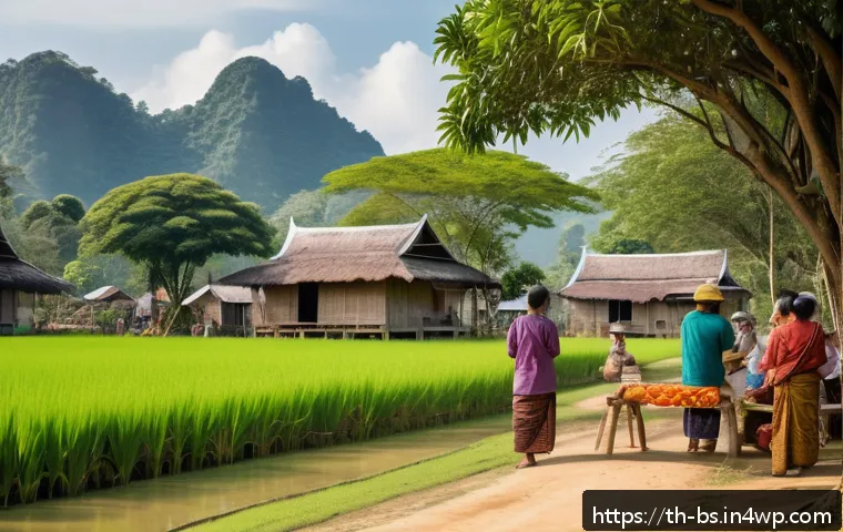 기후변화 관측을 위한 시민 소통의 중요성 - A vibrant small Thai village community gathering outdoors under a large tree during daytime, diverse...